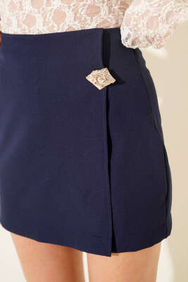 Yanı Fermuarlı Şortlu Etek Lacivert - Thumbnail