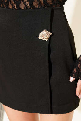 Yanı Fermuarlı Şortlu Etek Siyah - Thumbnail