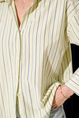 Çizgili Terikoton Gömlek Lime - Thumbnail