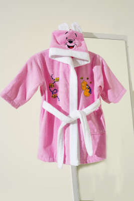 Pazarium - Yumuşak Dokulu Ayıcık Pooh Kapüşonlu Çocuk Bornozu Pembe