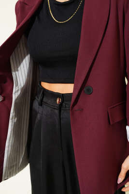 Çizgi Astarlı Düğmeli Blazer Ceket Bordo - Thumbnail
