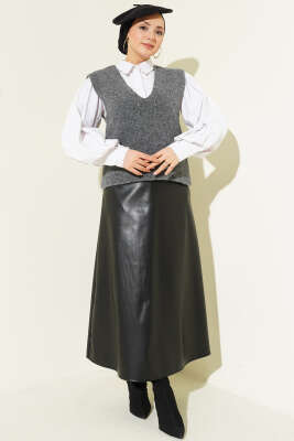 V Yaka Yumoş Triko Süveter Füme - Thumbnail