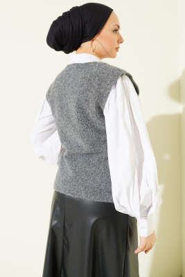 V Yaka Yumoş Triko Süveter Füme - Thumbnail