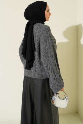 Örgülü Salaş Triko Kazak Füme - Thumbnail