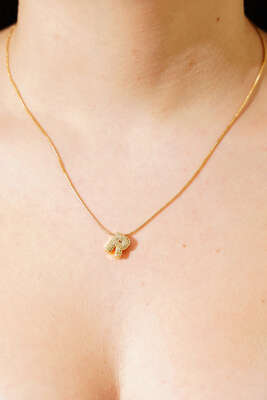 Modern R Harfi Taş İşlemeli Kolye Gold - Thumbnail