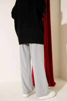 İnce Kemerli Pileli Kumaş Pantolon Gri - Thumbnail