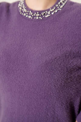 Yakası Taşlı Sakallı Kazak Lila - Thumbnail