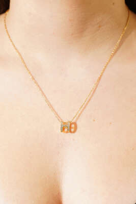 Minimal H Harfi Kolye Gold - Thumbnail