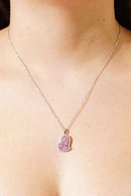 Pazarium - Romantik Çift Kalp Kolye Gümüş