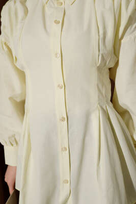 Bel Pensli Poplin Gömlek Sarı - Thumbnail