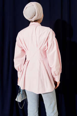 Bel Pensli Poplin Gömlek Pembe - Thumbnail