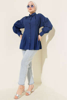 Bel Pensli Poplin Gömlek Lacivert - Thumbnail