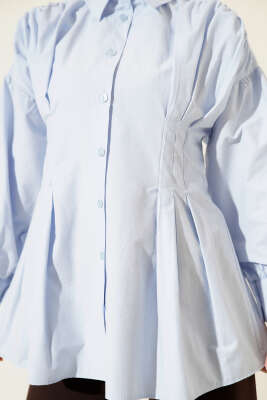 Bel Pensli Poplin Gömlek Bebe Mavi - Thumbnail