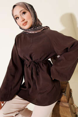 Balon Kol Tensel Tunik Kahve - Thumbnail