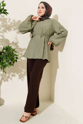 Balon Kol Tensel Tunik Çağla Yeşili - Thumbnail