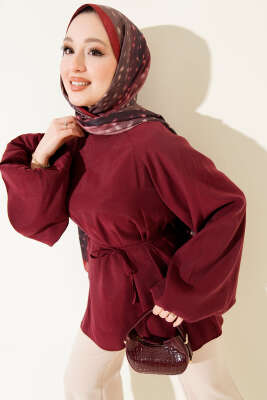 Balon Kol Tensel Tunik Bordo - Thumbnail