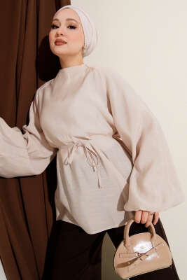 Pazarium - Balon Kol Tensel Tunik Bej