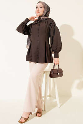 Bel Pensli Poplin Gömlek Acı Kahve - Thumbnail