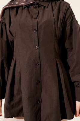 Bel Pensli Poplin Gömlek Acı Kahve - Thumbnail