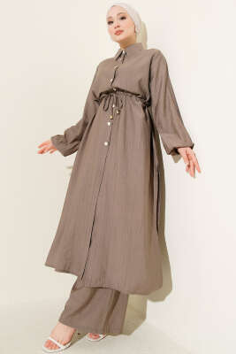 Beli Tünelli Uzun Tunikli İkili Takım Vizon - Thumbnail