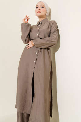 Beli Tünelli Uzun Tunikli İkili Takım Vizon - Thumbnail