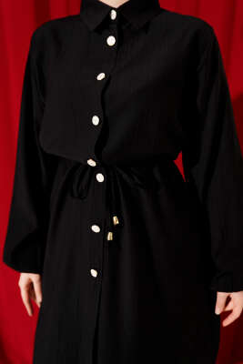 Beli Tünelli Uzun Tunikli İkili Takım Siyah - Thumbnail