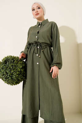 Beli Tünelli Uzun Tunikli İkili Takım Haki - Thumbnail