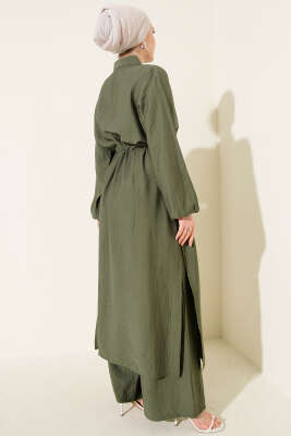 Beli Tünelli Uzun Tunikli İkili Takım Haki - Thumbnail