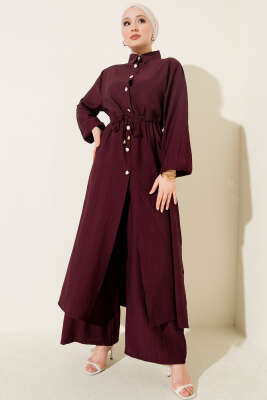 Beli Tünelli Uzun Tunikli İkili Takım Burgonya - Thumbnail