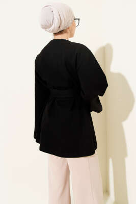 Kuşak Detaylı Kimono Siyah - Thumbnail