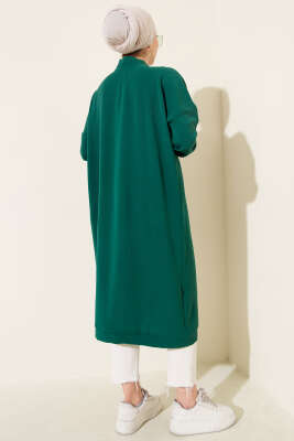 Önü Düğmeli Ayrobin Zümrüt Yeşili Uzun Hırka - Thumbnail