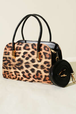 Pazarium - Deri El ve Omuz Çantası Leopar