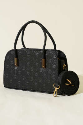 Deri El ve Omuz Çantası Siyah Desenli - Thumbnail