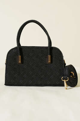 Deri El ve Omuz Çantası Siyah Desenli - Thumbnail