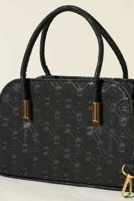 Deri El ve Omuz Çantası Siyah Desenli - Thumbnail