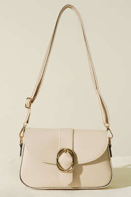 Zarif Tasarımlı Kapaklı Çanta Krem - Thumbnail