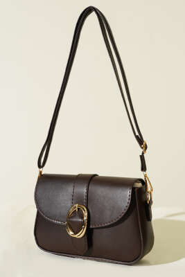 Zarif Tasarımlı Kapaklı Çanta Kahve - Thumbnail