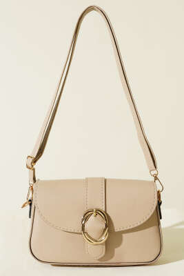 Zarif Tasarımlı Kapaklı Çanta Bej - Thumbnail