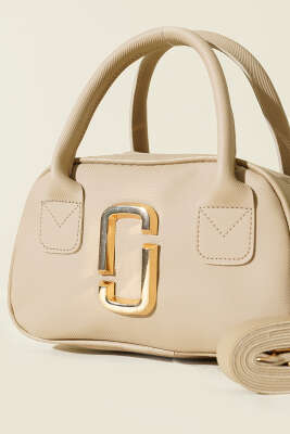 Gold Detaylı Mini Çanta Bej - Thumbnail