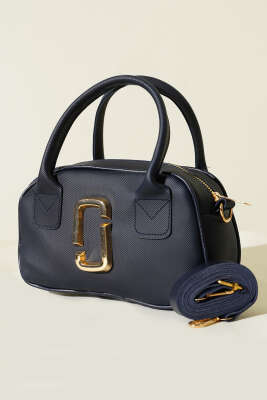 Pazarium - Gold Detaylı Mini Çanta Lacivert