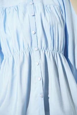 Beli Lastik Detaylı Gömlek Mavi - Thumbnail