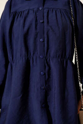 Beli Lastik Detaylı Gömlek Lacivert - Thumbnail