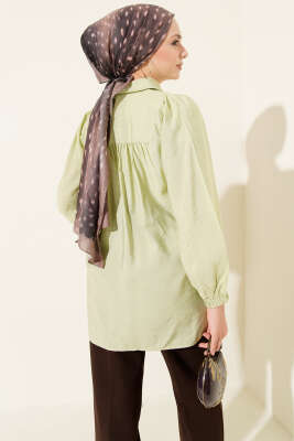 Beli Lastik Detaylı Gömlek Fıstık Yeşili - Thumbnail