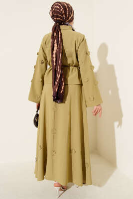 Çiçek Süslemeli Tensel Etekli Takım Yağ Yeşili - Thumbnail