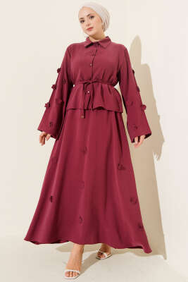 Pazarium - Çiçek Süslemeli Tensel Etekli Takım Burgonya