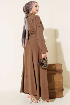 Çiçek Süslemeli Tensel Etekli Takım Kahve - Thumbnail