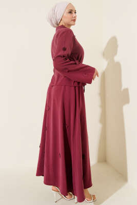 Çiçek Süslemeli Tensel Etekli Takım Burgonya - Thumbnail