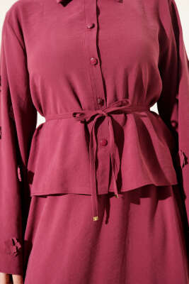 Çiçek Süslemeli Tensel Etekli Takım Burgonya - Thumbnail