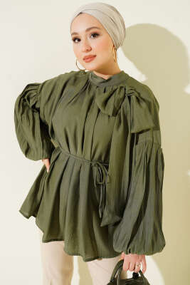 Omuz Fiyonklu Salaş Tunik Haki - Thumbnail