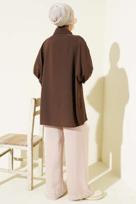 Kolyeli Yarasa Kol Salaş Gömlek Kahve - Thumbnail